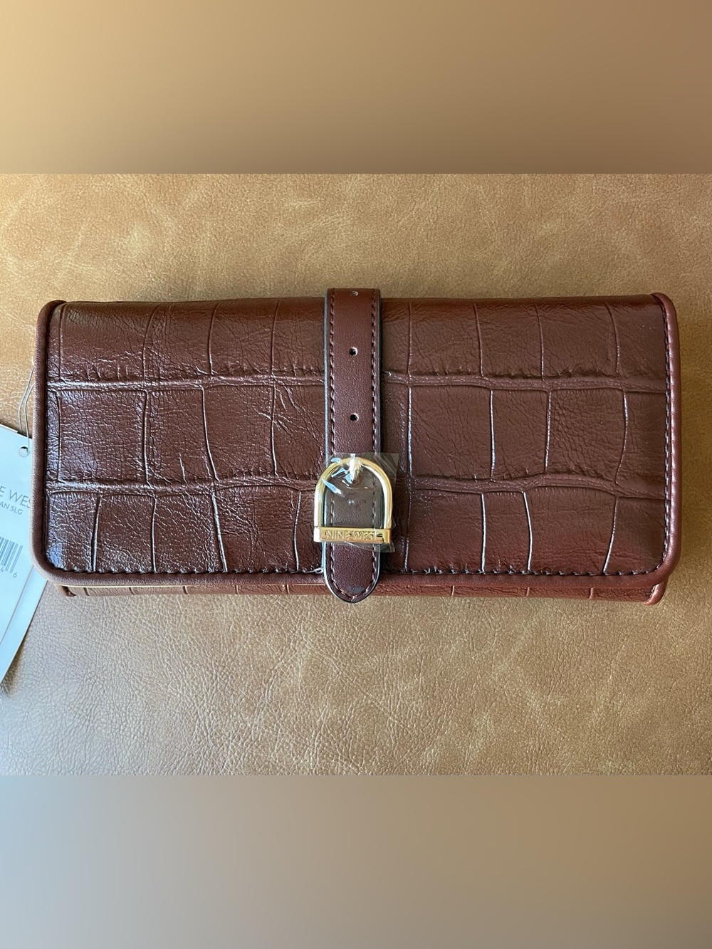 Nine West Faux Croc Mahogany Bifold Wallet NGO564344 New With Tags